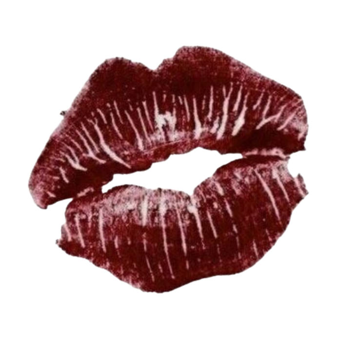 A pair of lips with lipstick marks in a red shade.