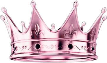 A pink metallic crown with ornate detailing and pointed peaks.