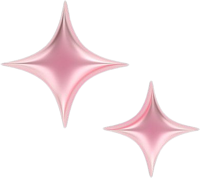 Two shiny, pink, star-shaped balloons floating against a black background.