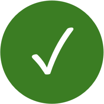 Green circle with white check mark in the center.