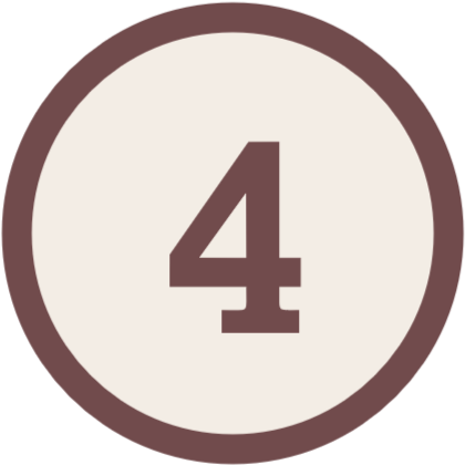 Number four displayed in the center of a circle with a brown border and a cream background.