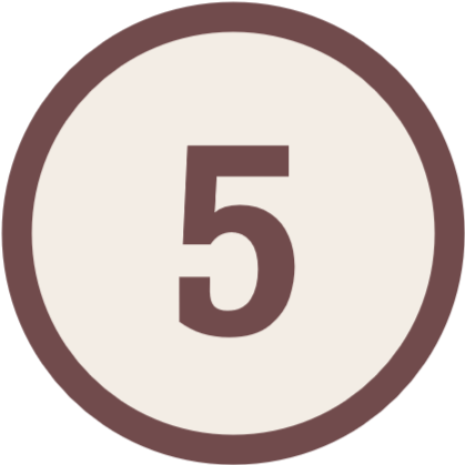 Number five on a circular sign with a brown border.
