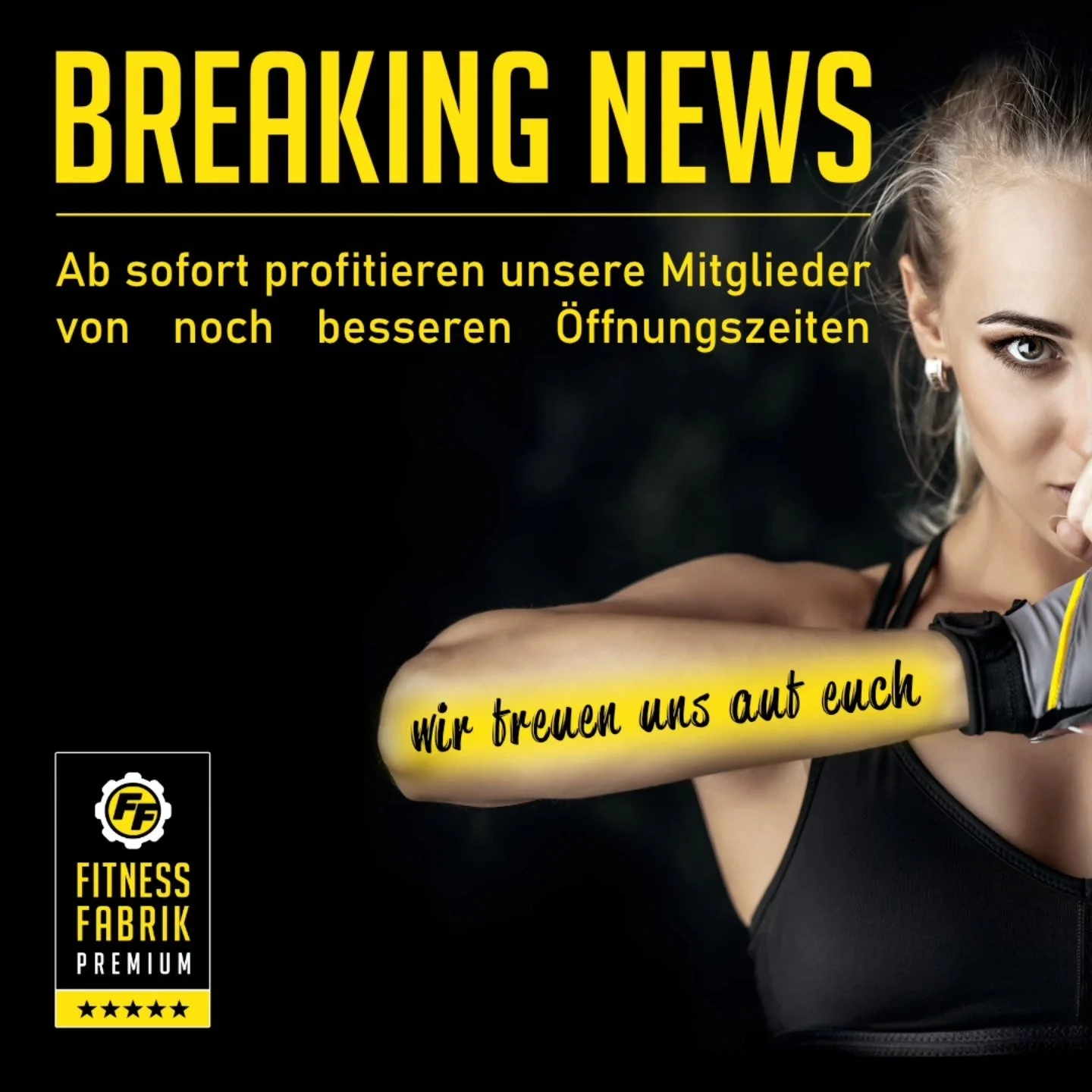 Es ist soweit!
Voller Freude k&ouml;nnen wir euch mitteilen,
dass wir ab sofort noch l&auml;nger ge&ouml;ffnet haben!

T&auml;glich f&uuml;r Mitglieder ge&ouml;ffnet von
05:00 Uhr bis 01:00 Uhr

Betreuungszeiten t&auml;glich von
08:00 Uhr bis 22:00 U