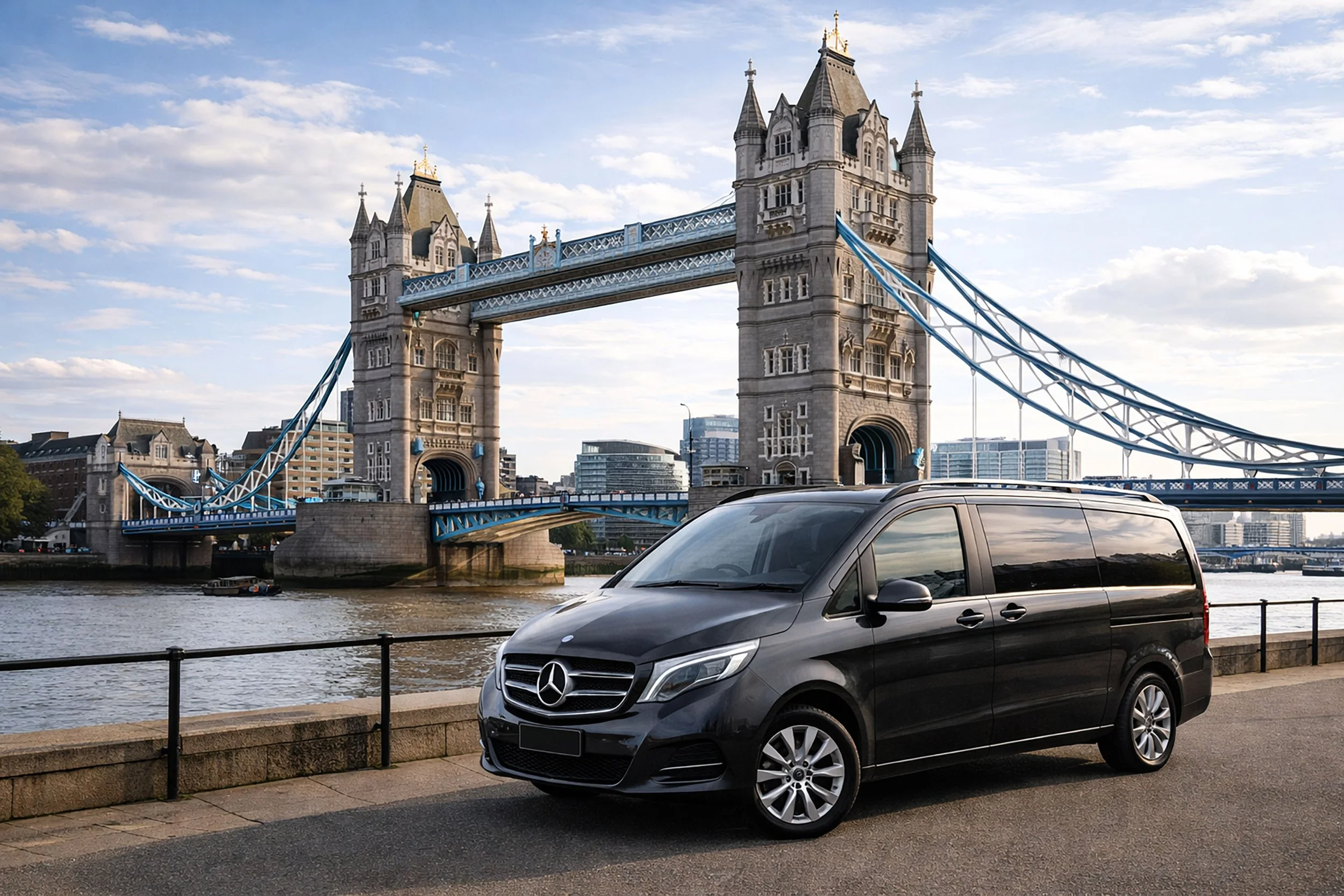 Vehicle in front of London city landmarks
