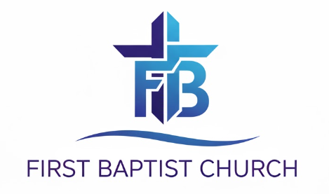 Logo of First Baptist Church with a stylized cross and the church name beneath.
