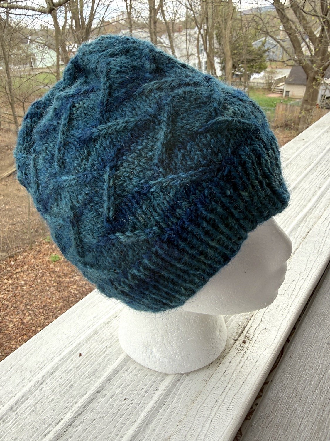 Shades of the Ocean Zig-Zag Hat knit in blue green merino.JPG