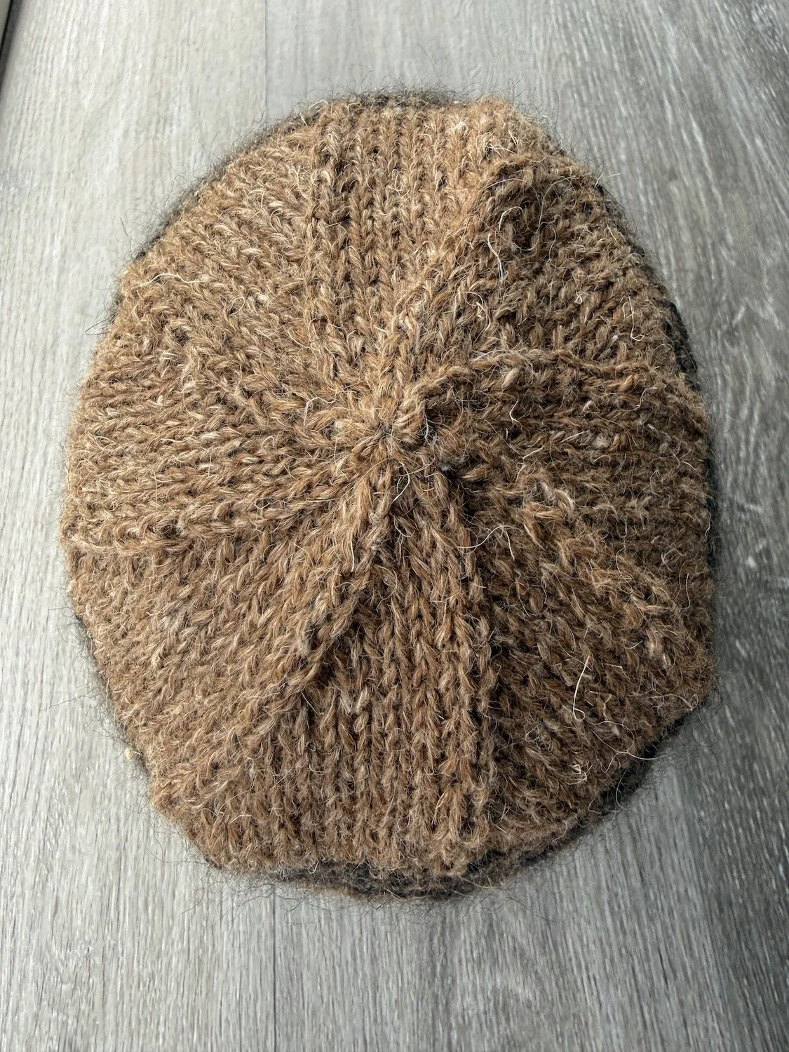 Light brown Honeycomb Beanie hand-knit with a merino and alpaca blend.JPG