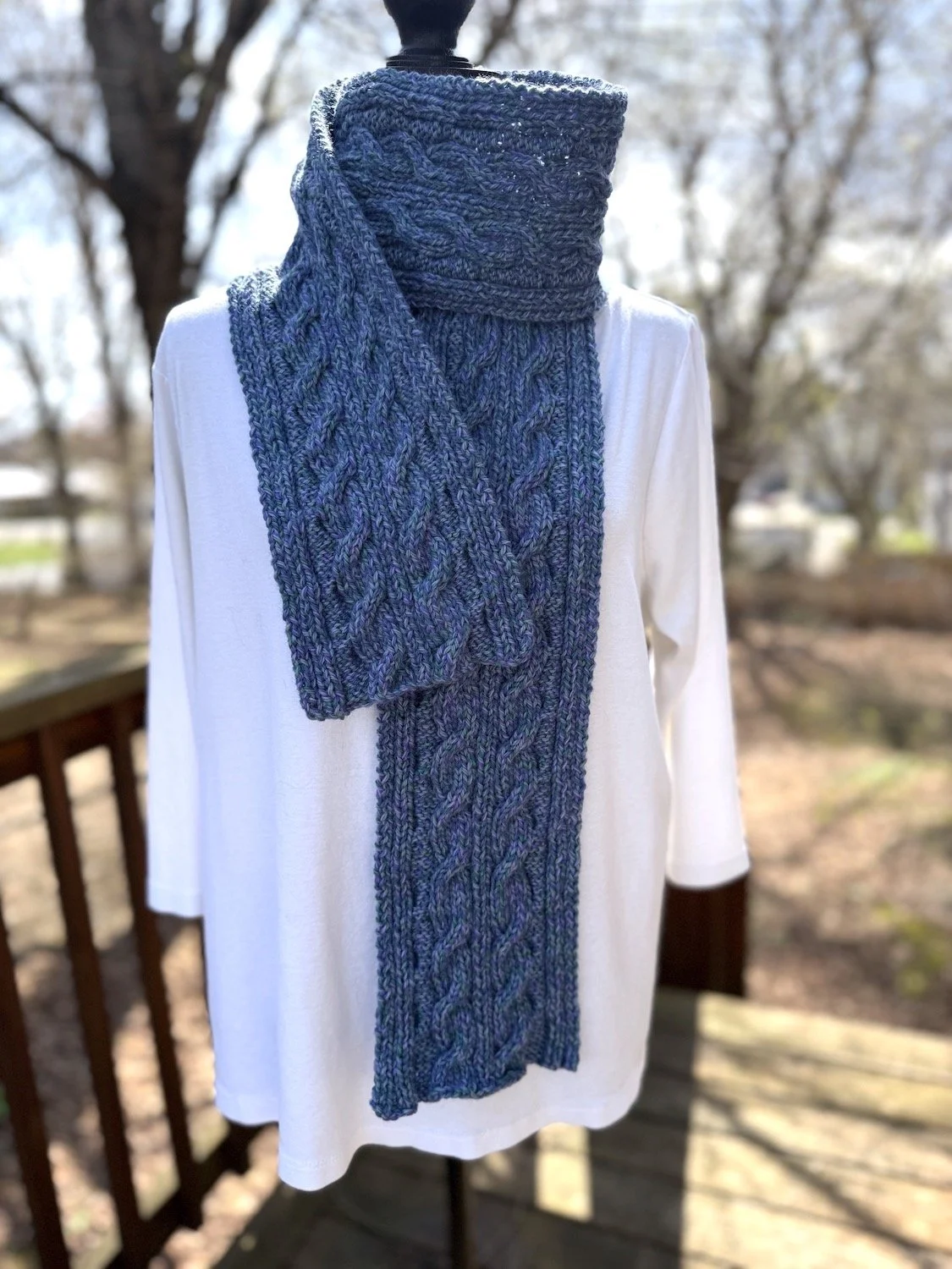 Blue Cabled Scarf hand-knit in merino wool-measures 68"x5".jpg