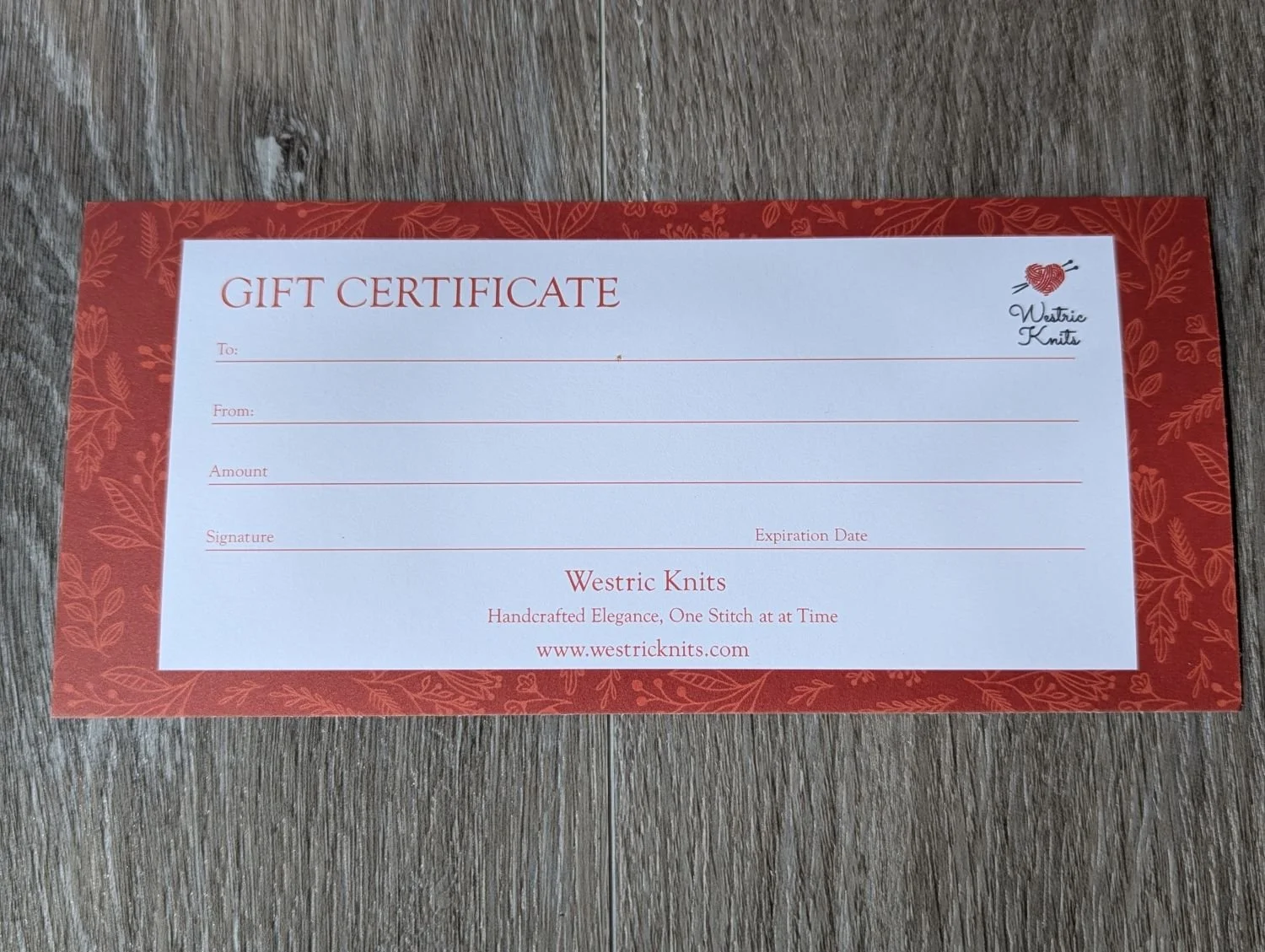 Westric Knits Gift Certificate