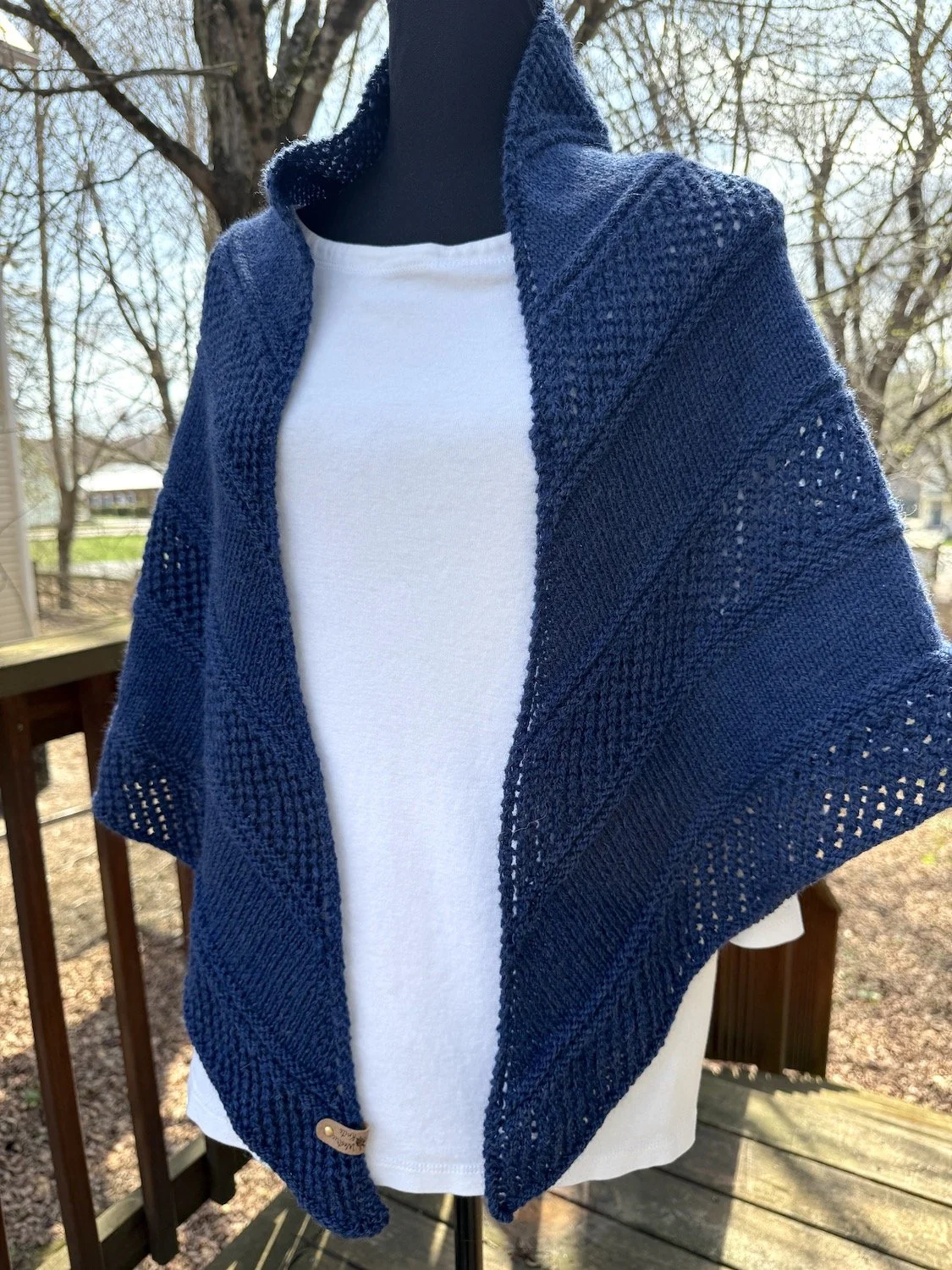 Layers and Lace Shawl - Handknit in blue heathered merino-1.JPG