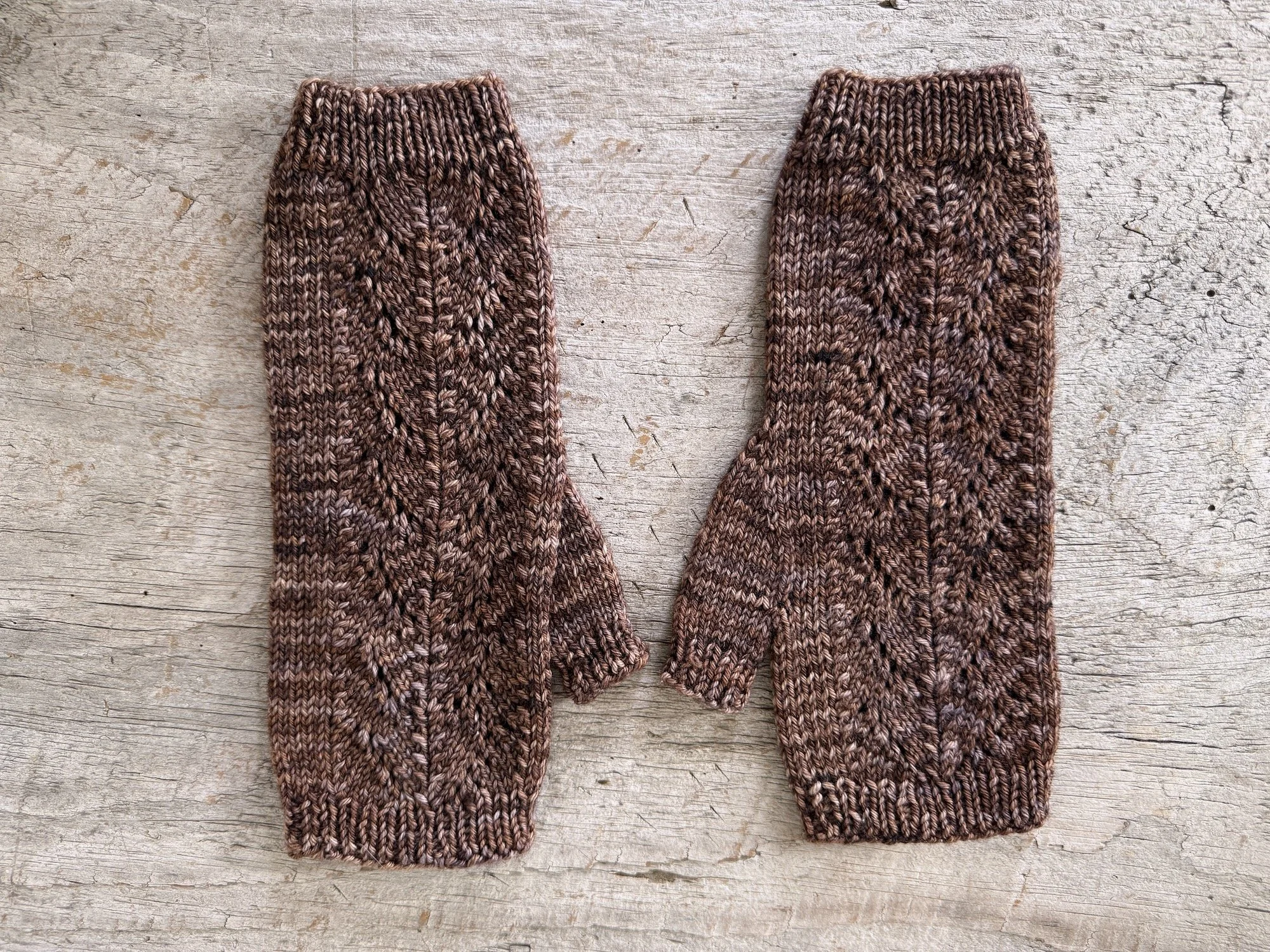 Lacey Fingerless Mitts knit in brown hand-dyed yarn-d.jpegJPG