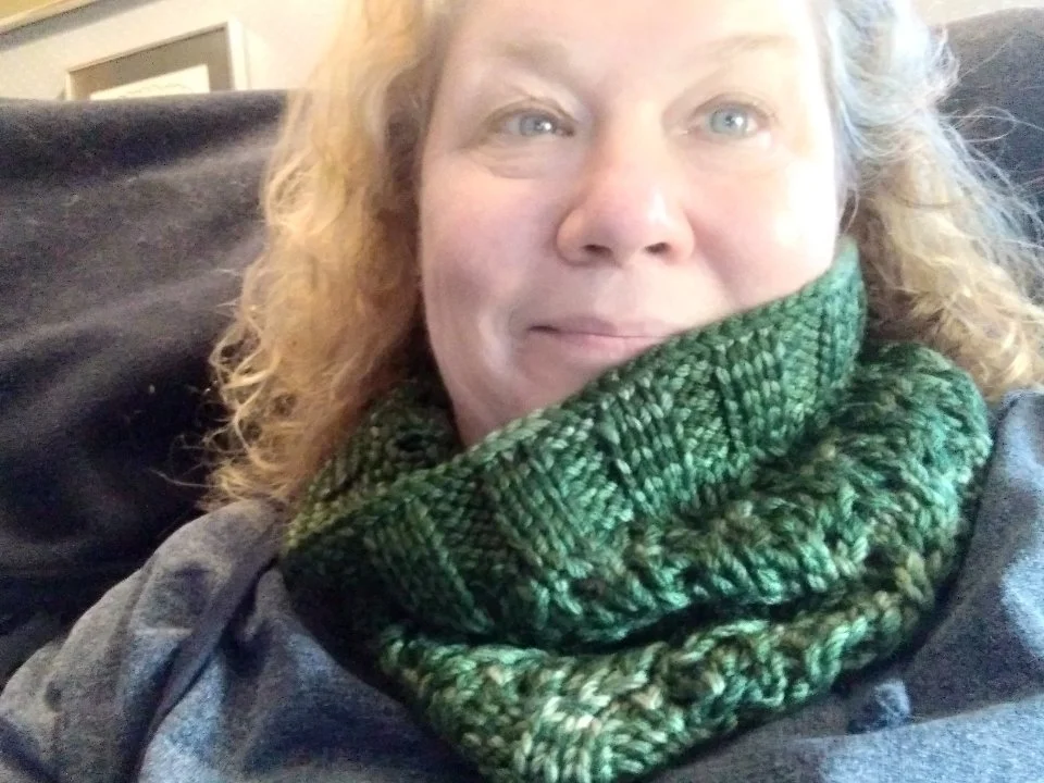 Hidden Lace Cowl-knit with hand-dyed bulky-yarn.JPEG