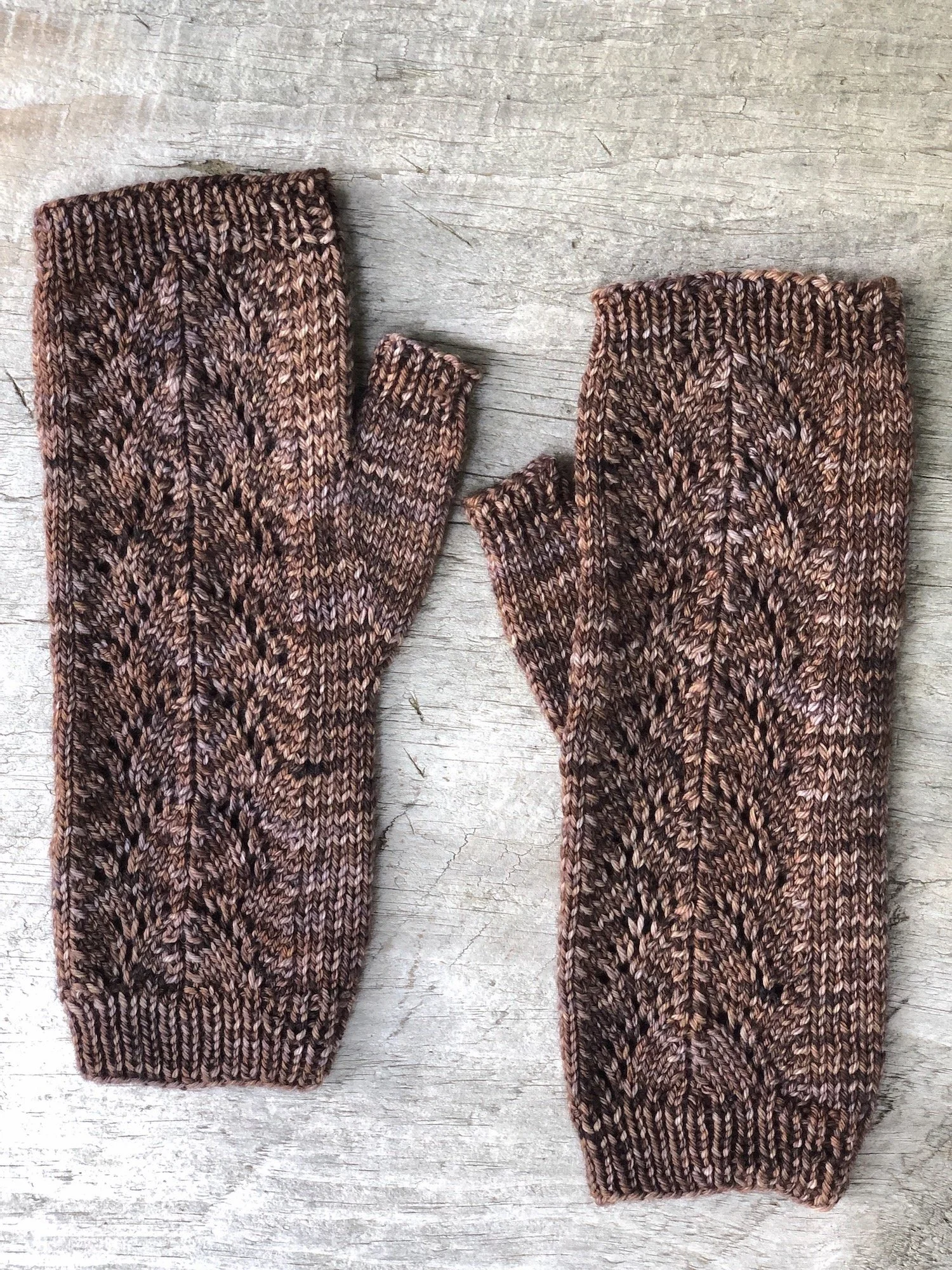 Lacey Fingerless Mitts knit in brown hand-dyed yarn-a.jpeg.jpeg