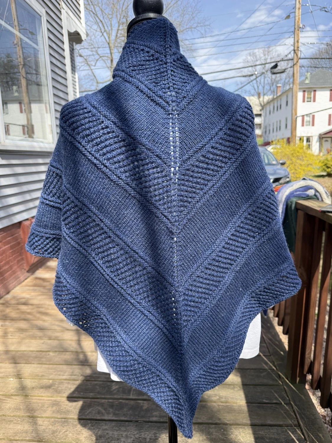 Layers and Lace Shawl - Handknit in blue heathered merino-2.JPG