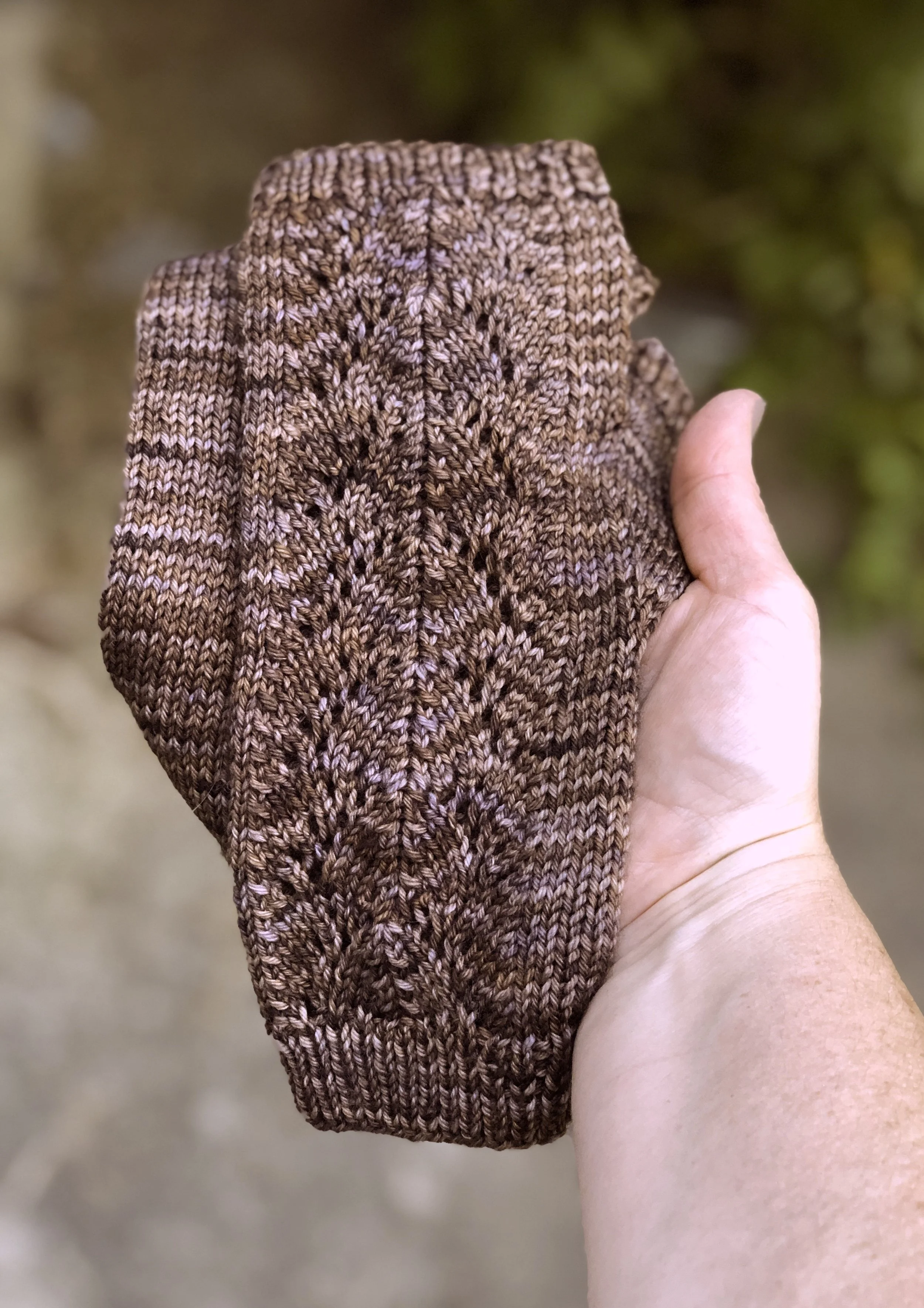 Lacey Fingerless Mitts knit in brown hand-dyed yarn-b.jpeg.JPEG