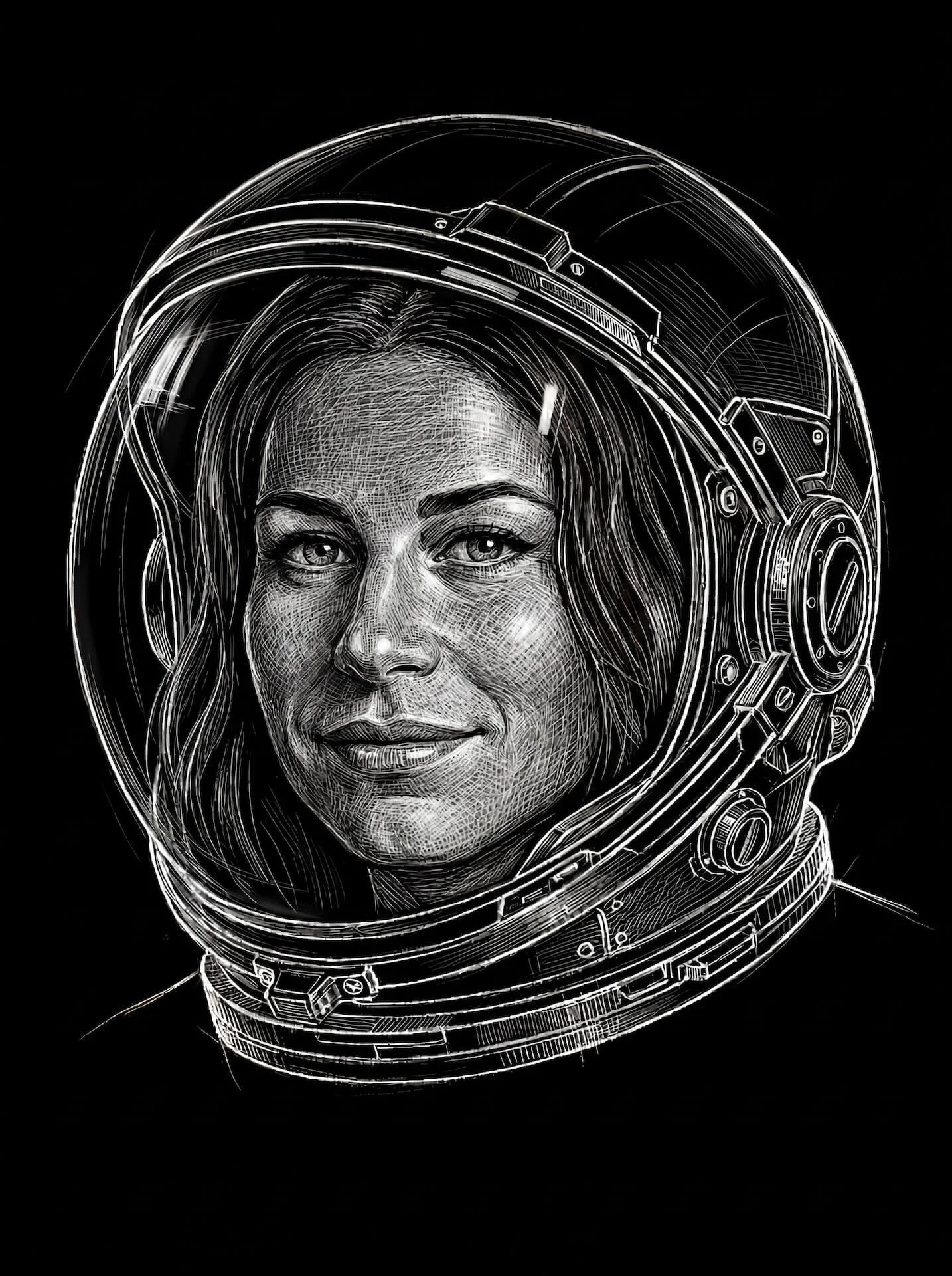 Illustration von Marlene Glanzer der Marketing und Revenue Agentur ADREVO in einem Astronautenhelm.