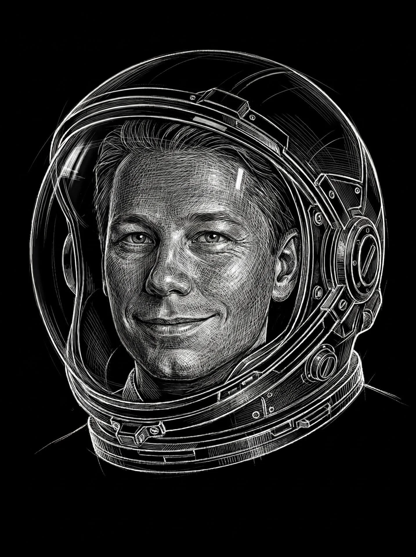 Illustration von Lorenz Spalt der Marketing und Revenue Agentur ADREVO in einem Astronautenhelm.