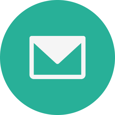 Email icon on a teal circular background.