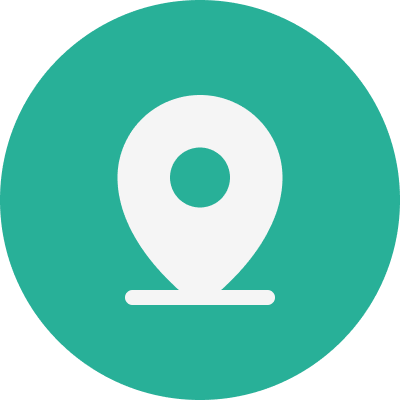 A teal circular icon with a white location pin symbol in the center.