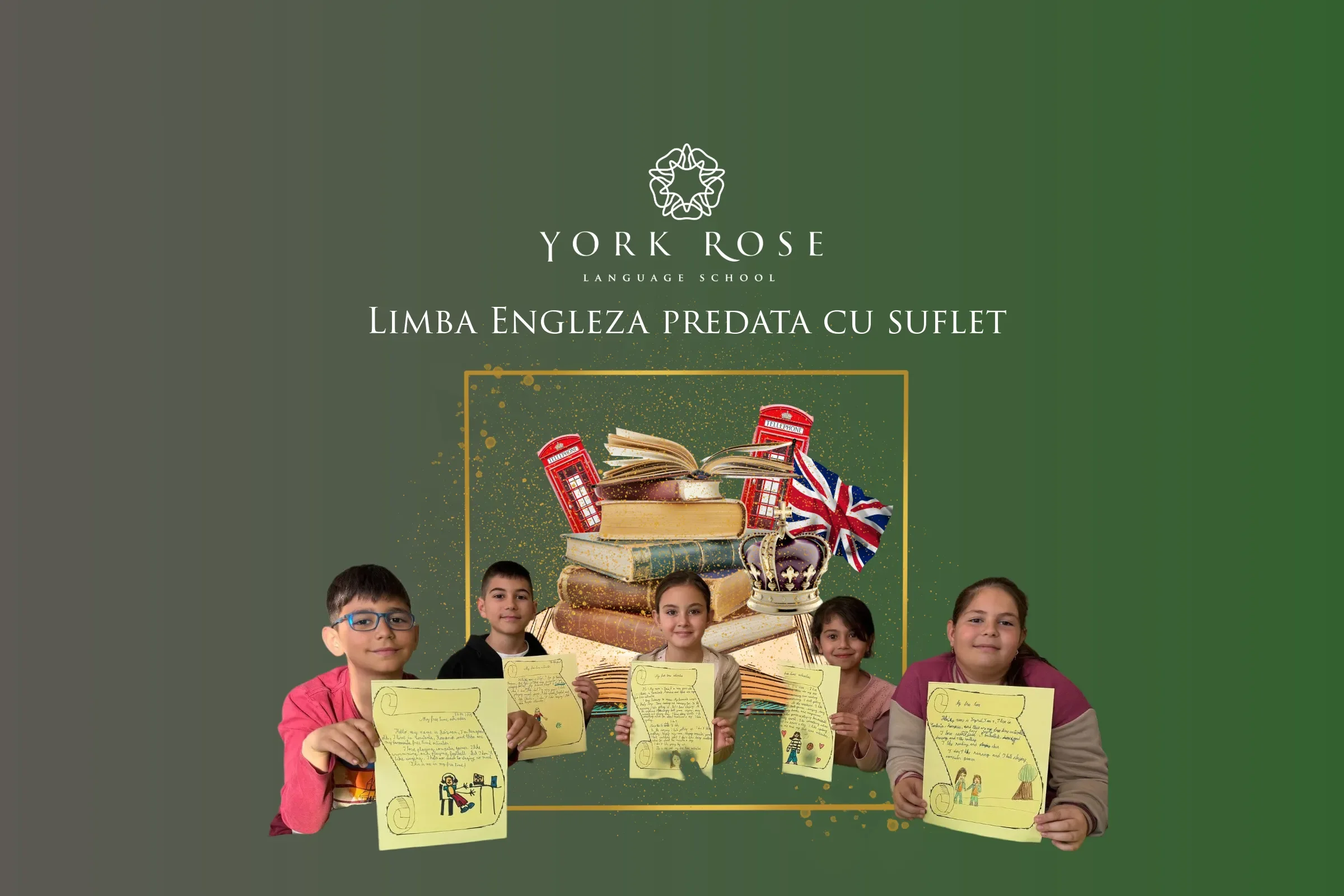 Elevi York Rose Constanța prezintă proiecte în limba engleză în cadrul unui curs interactiv pentru copii.