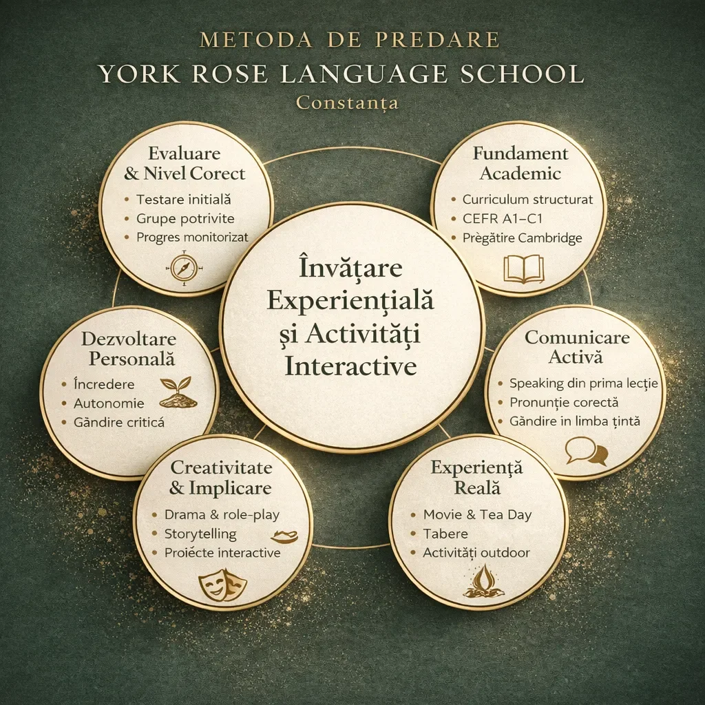 Infografic Metoda York Rose: Învățare Experiențială și Activități Interactive pentru copii în Constanța
