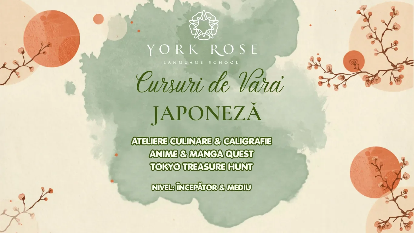 Banner web landscape pentru York Rose Language School, promovând cursuri de vară de limba japoneză destinate adolescenților și copiilor de peste 10 ani în Constanța.