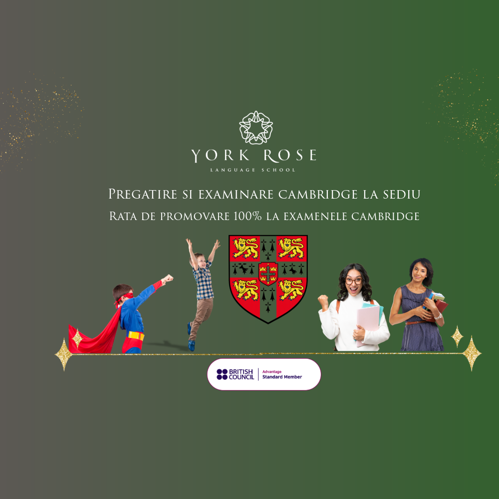 Centru de pregătire examene Cambridge Constanța York Rose. Cursuri intensive de engleză pentru certificări internaționale KET, PET, FCE și CAE cu profesori calificați și resurse digitale moderne.