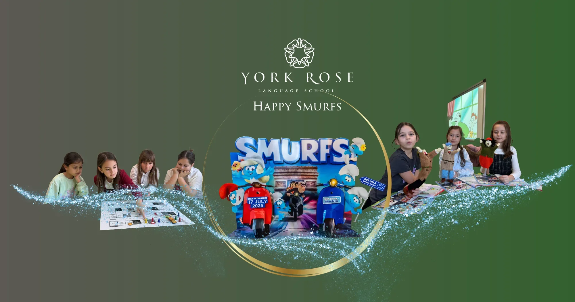 „Happy Smurfs – curs de vară în limba engleză pentru copii la York Rose Language School Constanța, activități interactive și învățare prin joc.”
