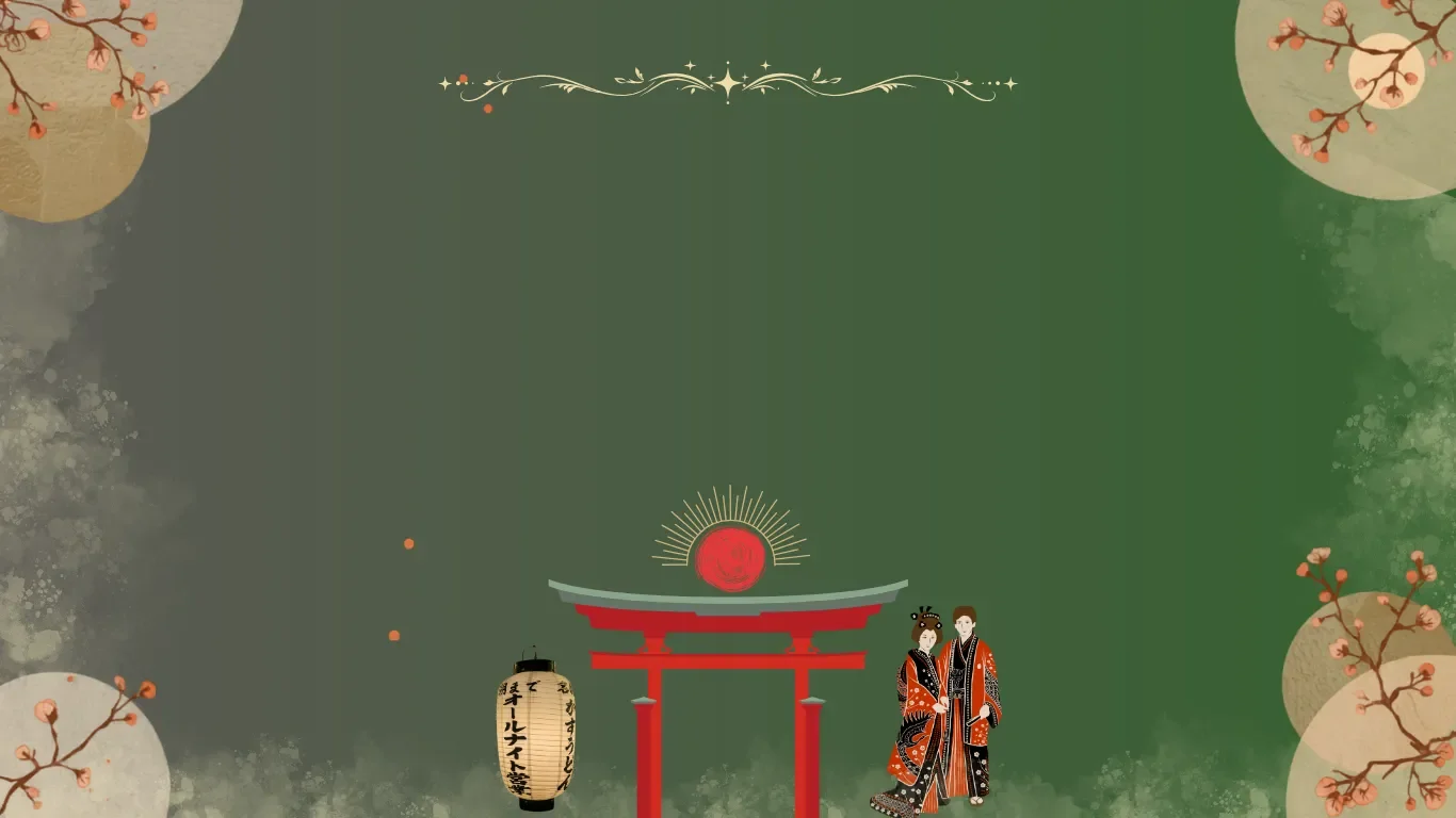 Cursuri de vară de limba japoneză în Constanța la York Rose Language School, ilustrând o poartă Torii, lampioane tradiționale și textul Module interactive de japoneza pe fundal verde.