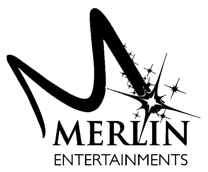 Black and white logo with a stylized shooting star and the text 'Merlin Entertainments' beneath it.