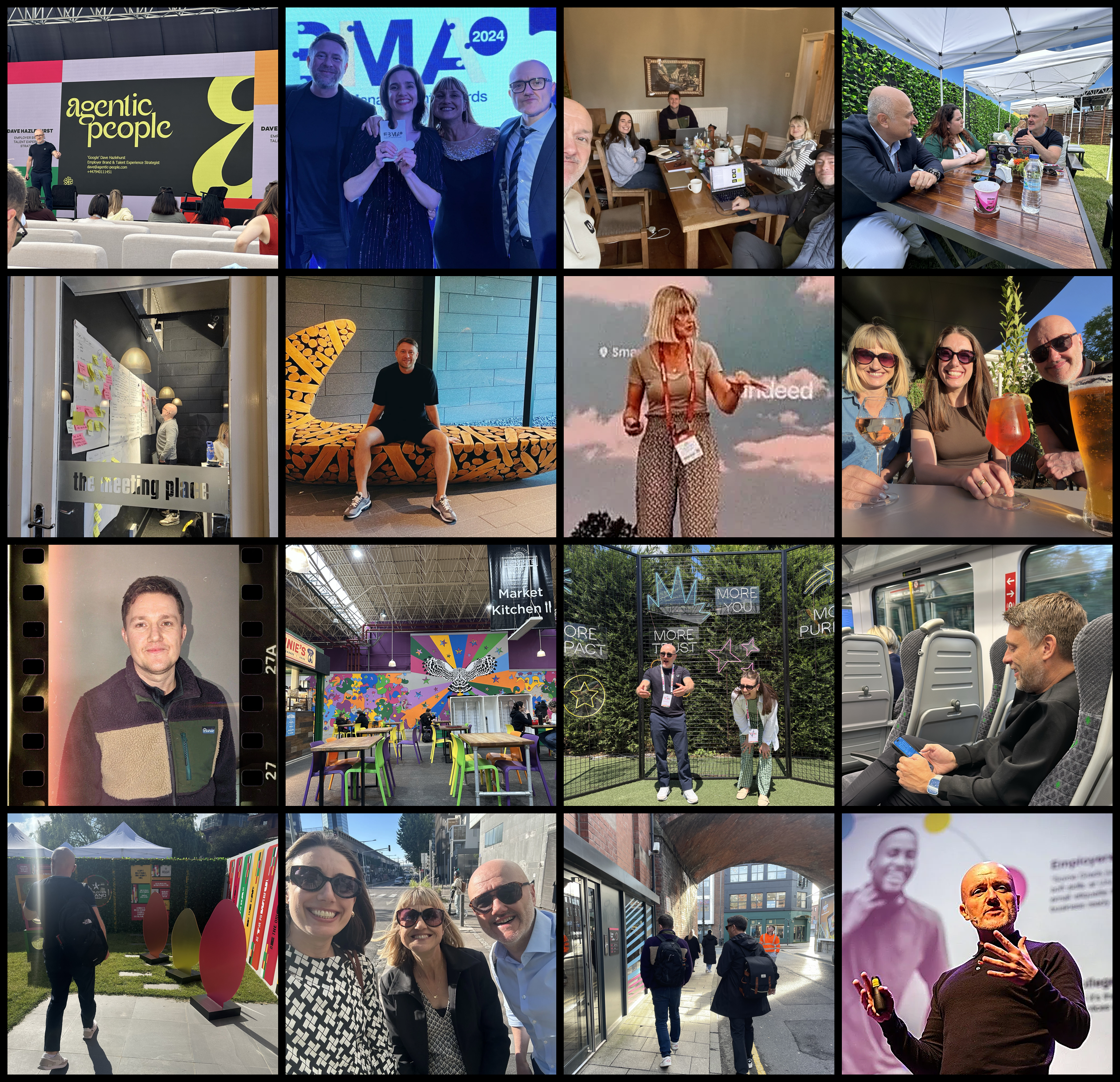 A collage of various images showing people at different events and locations. There are scenes of people attending conferences, meetings, and social gatherings, both indoors and outdoors, with some smiling and engaging in discussions, and others enjoying leisure activities like dining or exploring urban and outdoor settings.