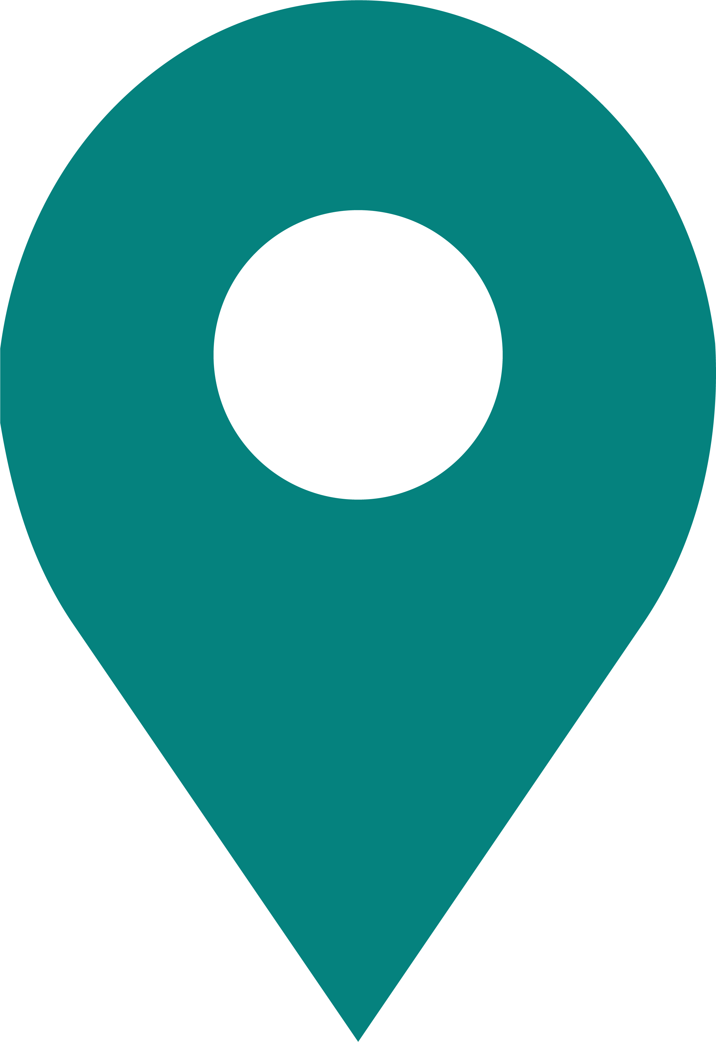 Een illustratie van een locatiepictogram in de vorm van een druppel, met een zwart cirkelcentrum en een grote teal omtrek.