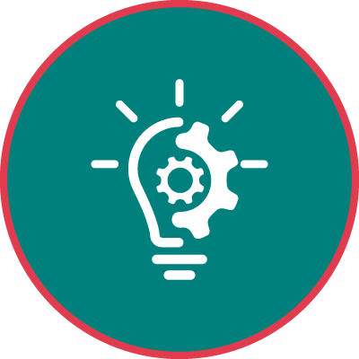 Een icoon van een gloeilamp met een tandwiel en een menselijke hersenhelft binnenin, symboliseert het zijn van experts in niet standaard hypotheek zaken. ook voor verbouwingen, voor pensioenen, voor starters, voor startersleningen.