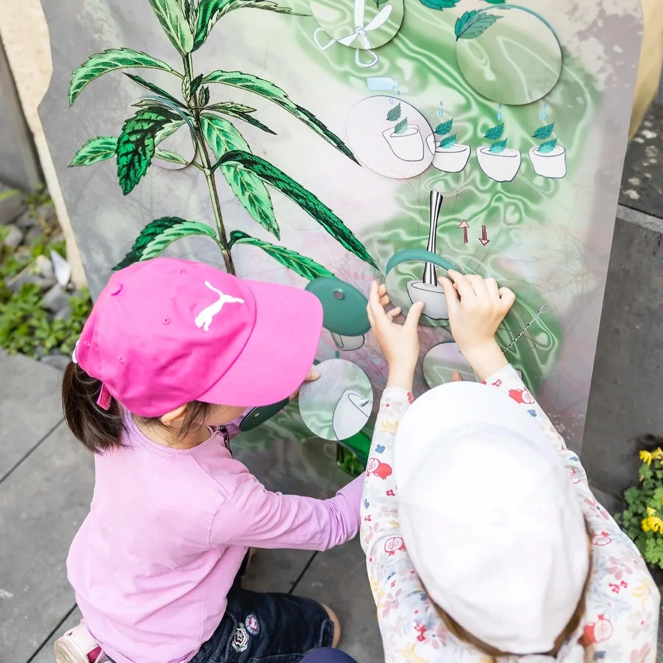 Open air theater piece for children in the middle of a summer garden