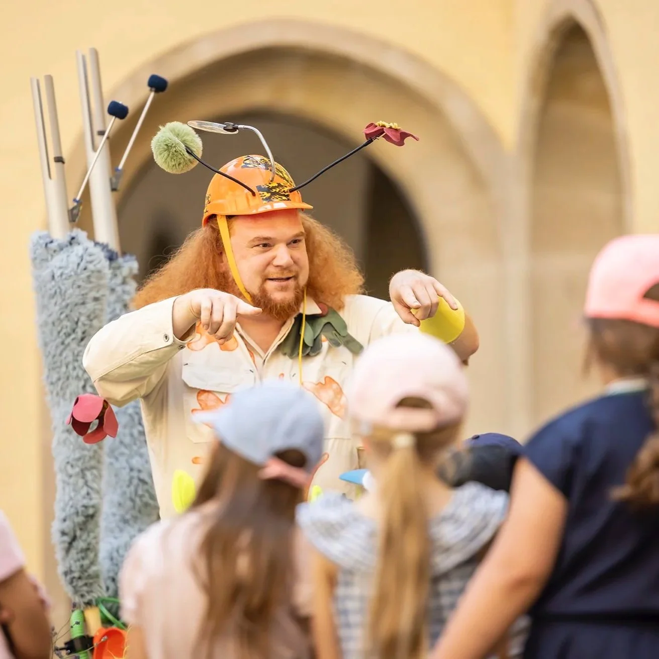 Open air theater piece for children in the middle of a summer garden
