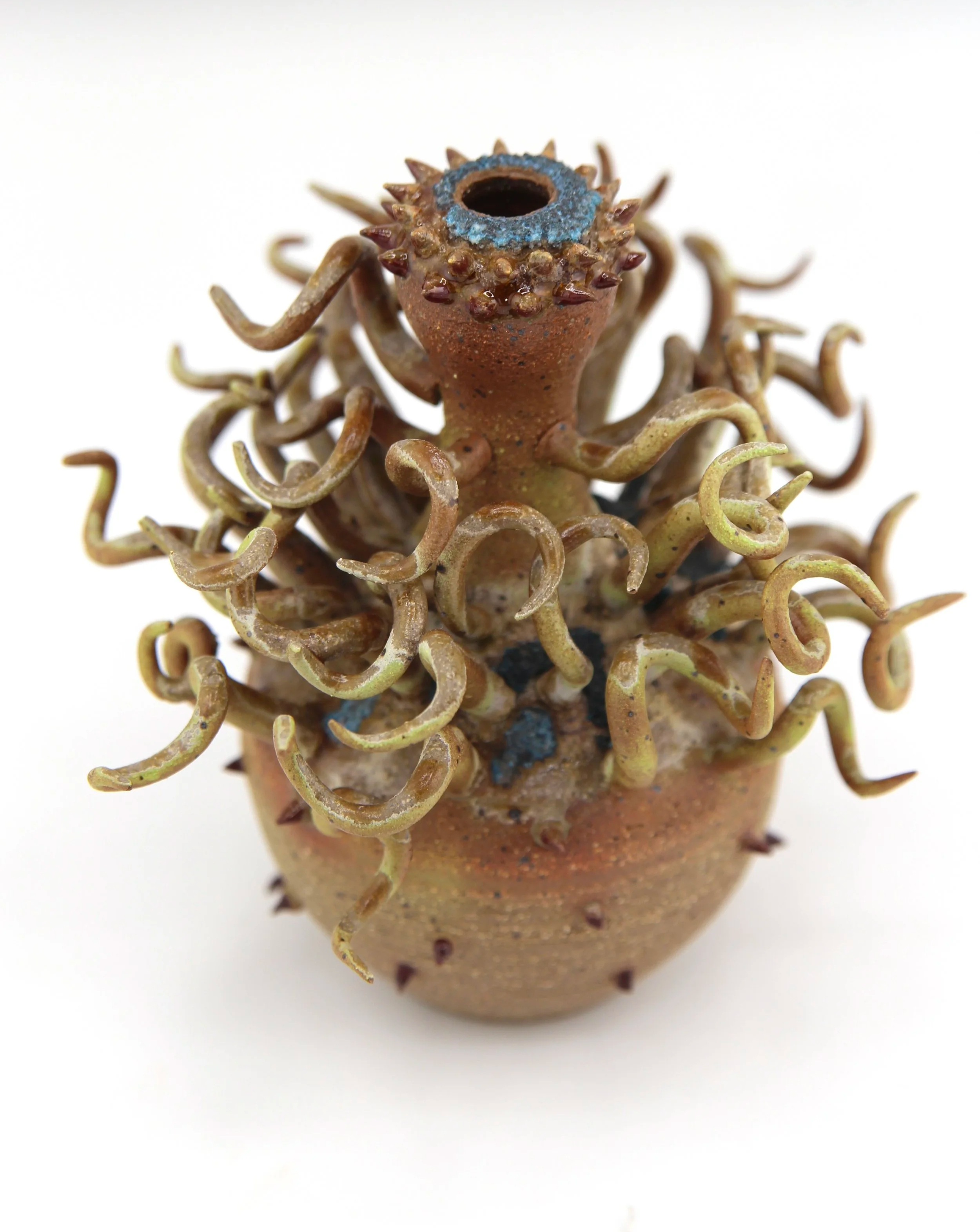 Helical x Xerophyte Specimen (2026) - Glaze, underglaze, wood ash - 4.5 x 4.5 x 4.5 