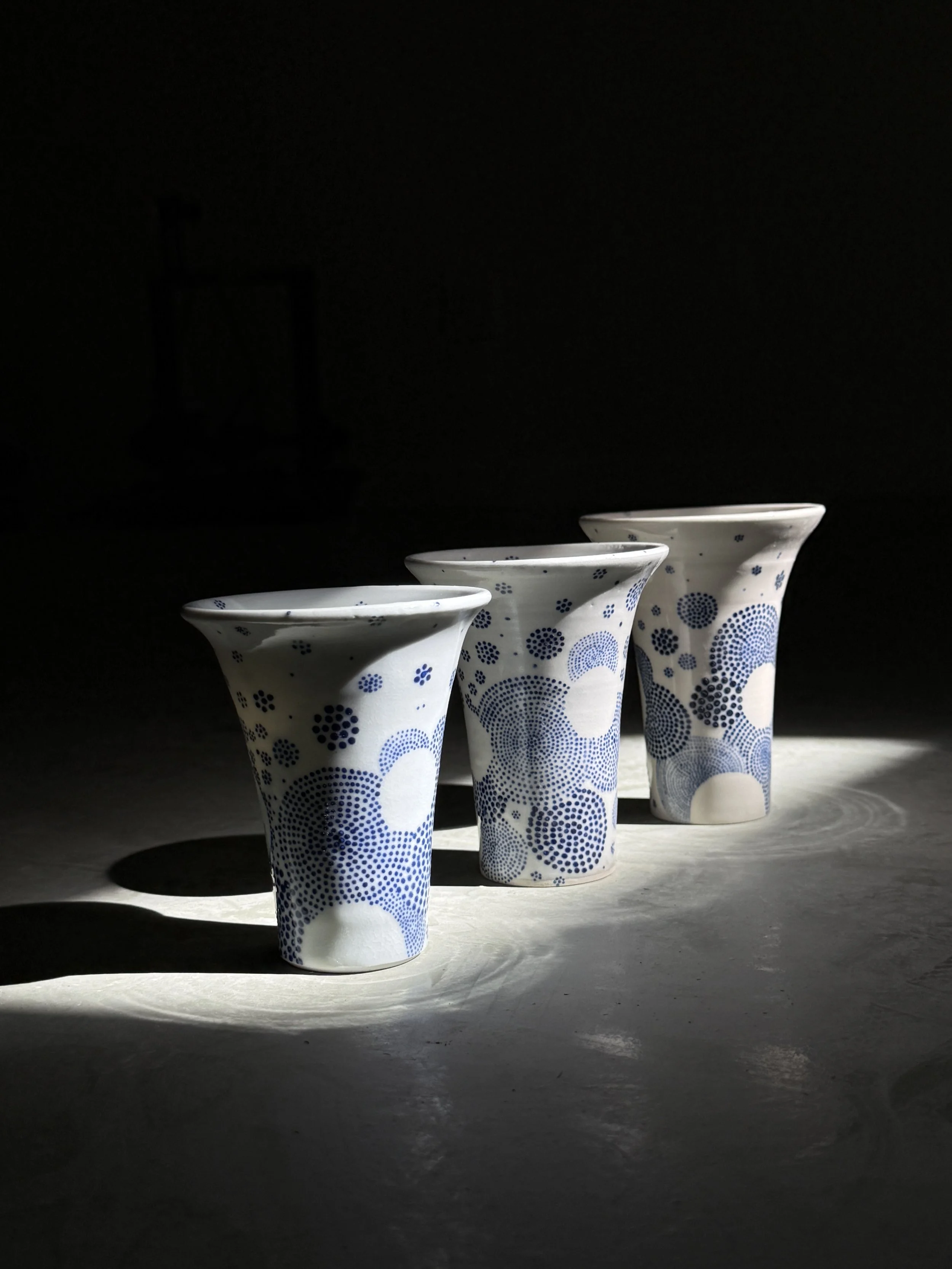 Textile and Porcelain Study Vessels (2025) - Porcelain, glaze, underglaze -4x4x6 in 