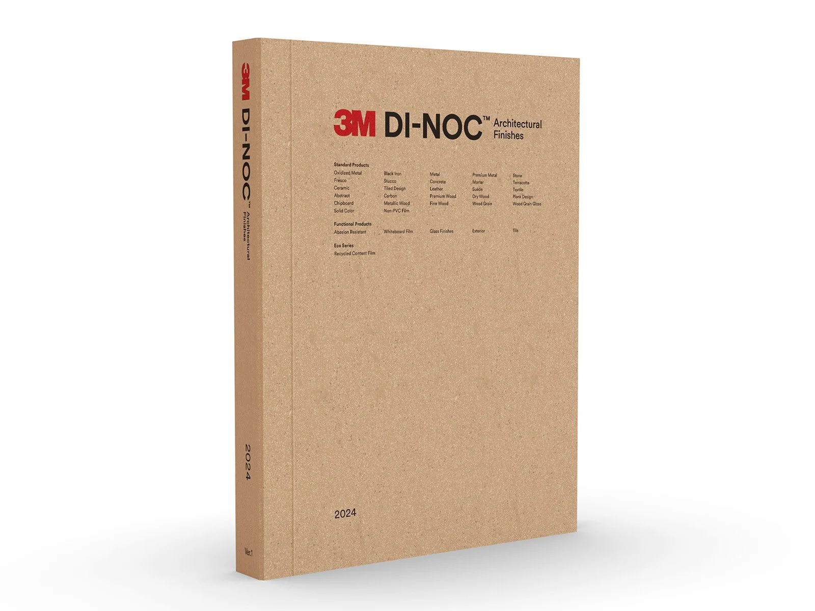 Bilde av en eske med 3M DI-NOC arkitekturfinner, beige farge med tekst om produktet og årstall 2024.