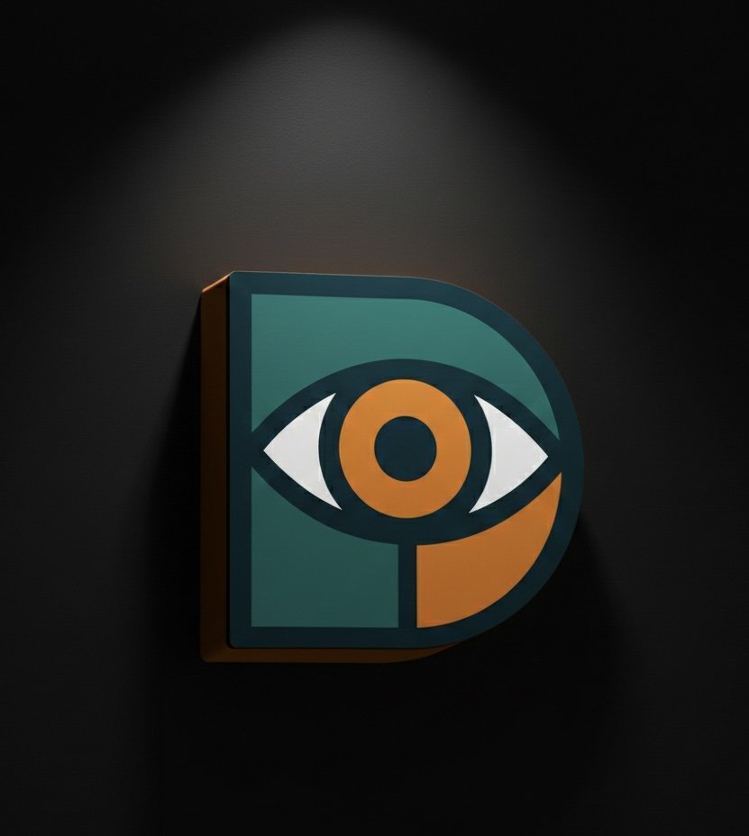 Grafisk design av et øye i en firkantet ramme med en mørk bakgrunn.