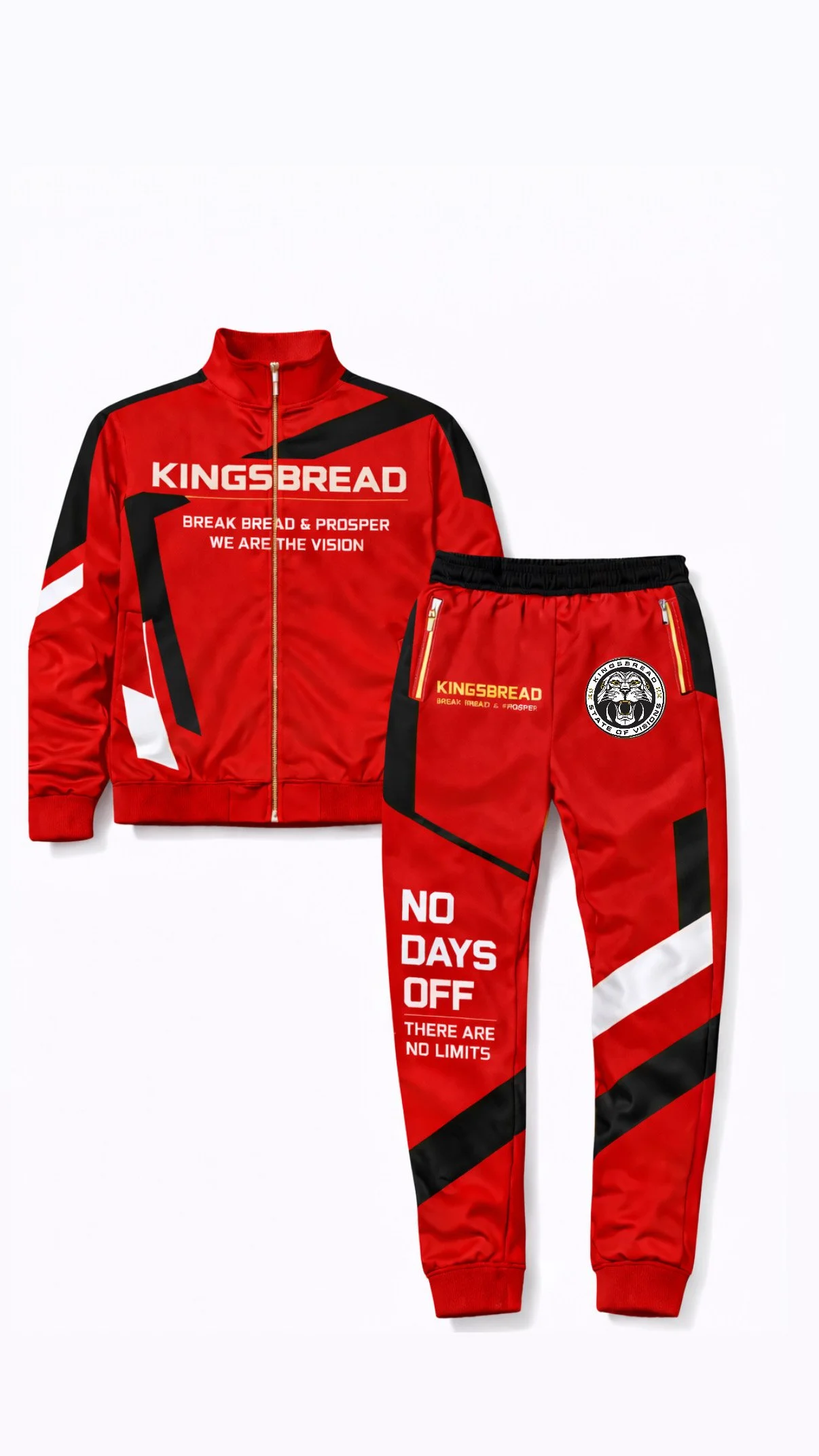 Kingsbread “No Days Off” Performance Tracksuit – Red/White/Black Athletic Set