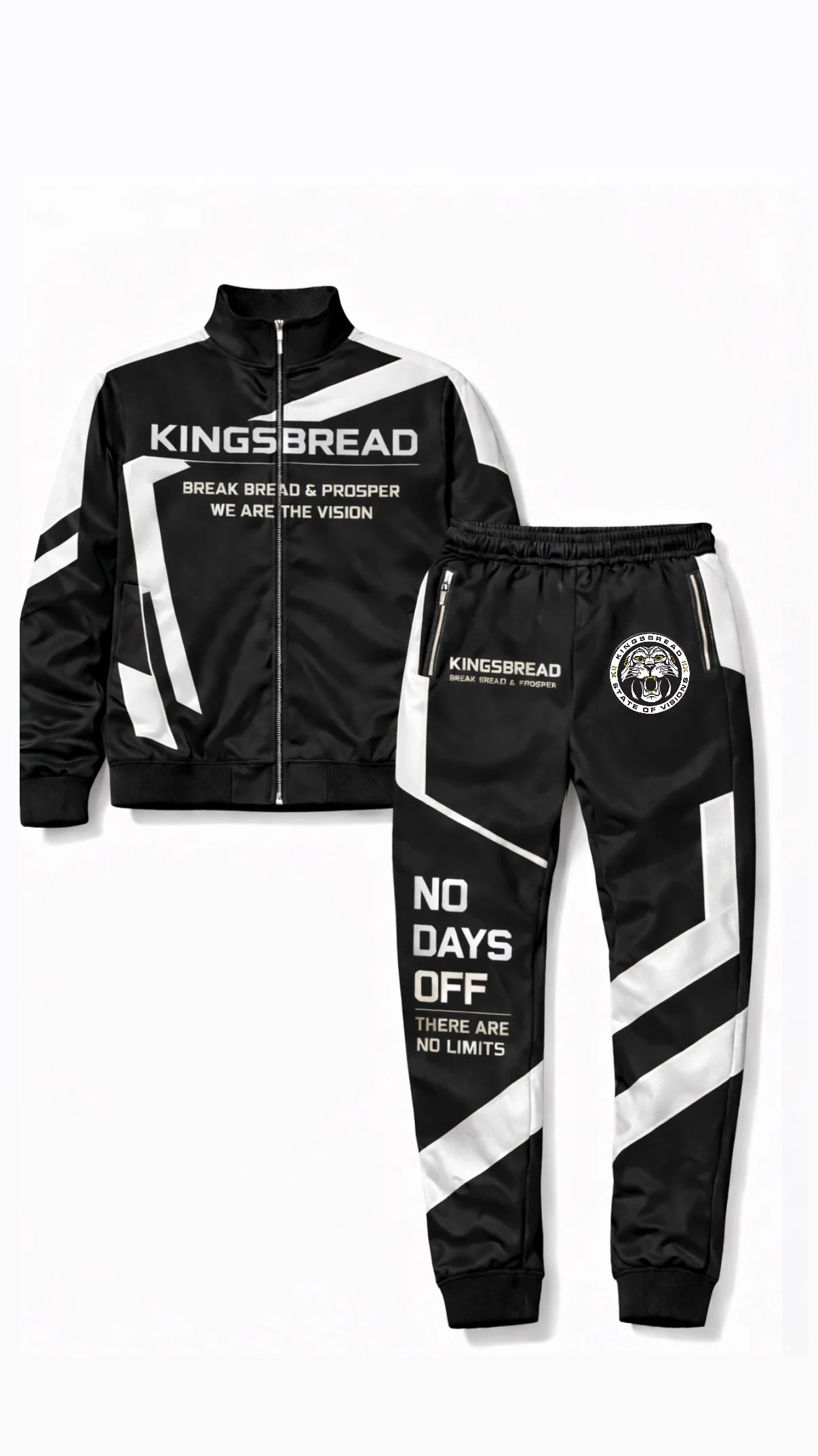 Kingsbread “No Days Off” Performance Tracksuit – Black/White/Athletic Set