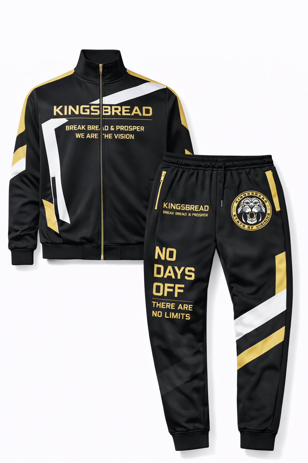Kingsbread “No Days Off” Performance Tracksuit – Black/Gold/White Athletic Set