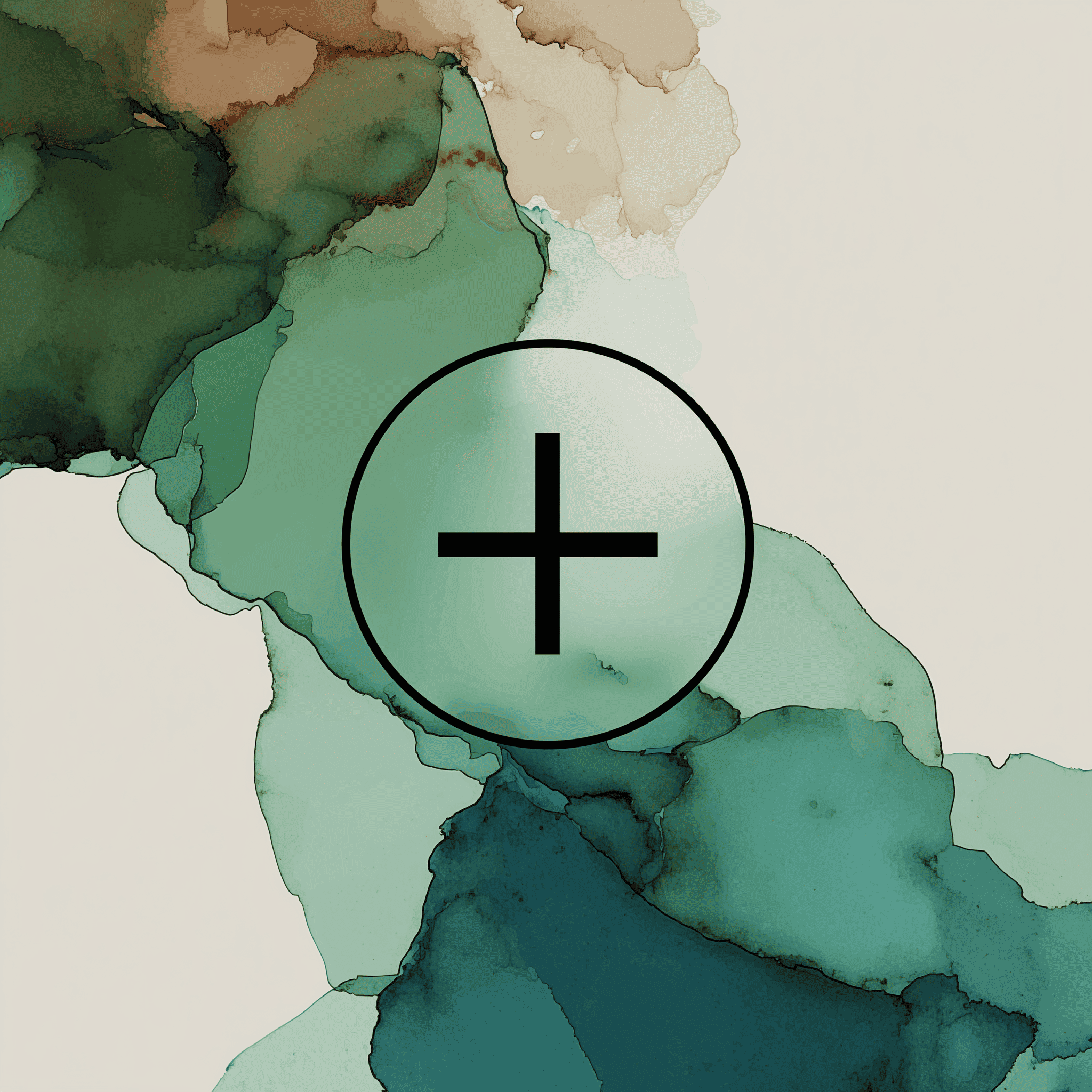 Konvertion continuous optimisation, plus sign, shades of green, yellow and beige