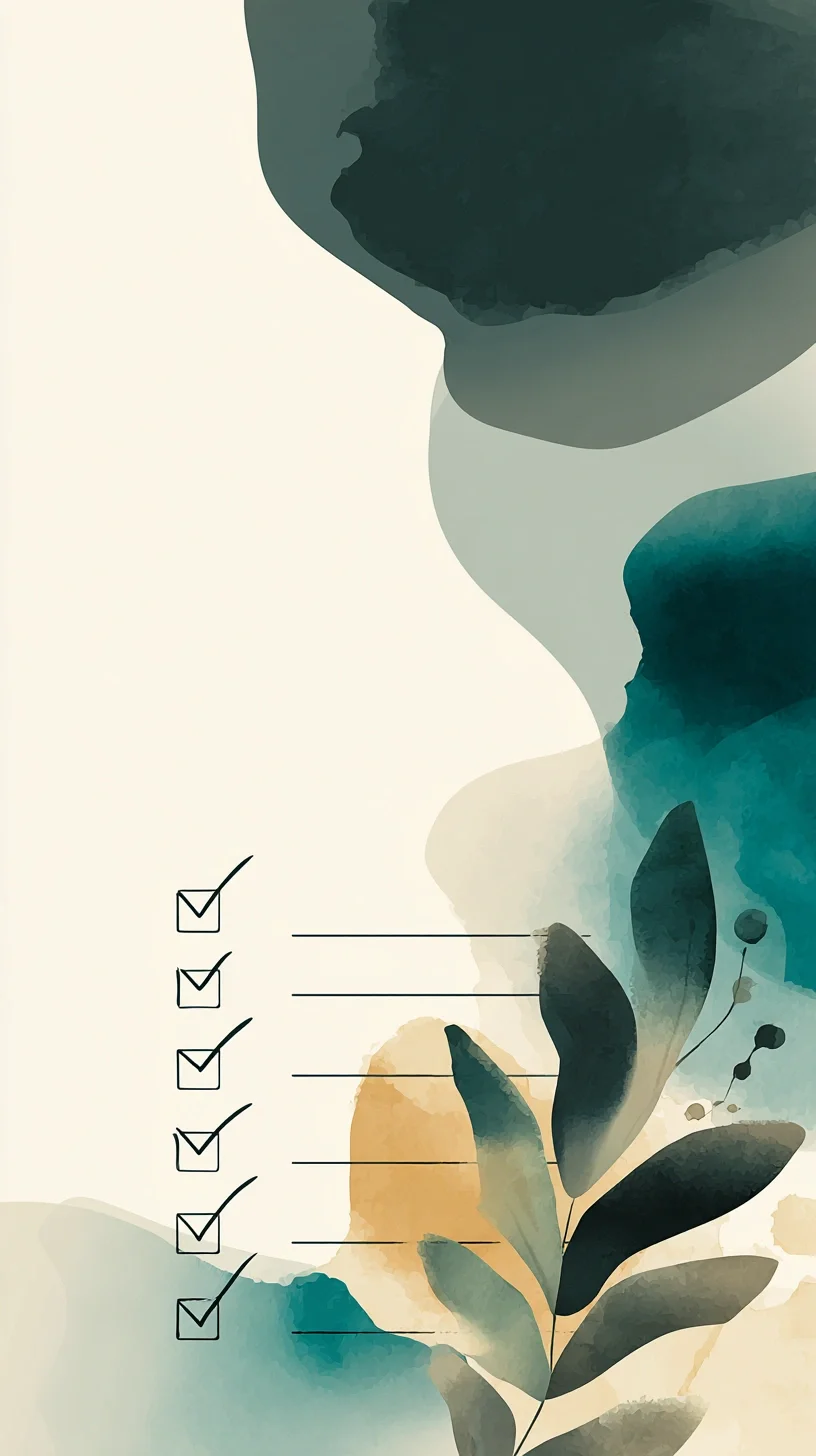 A checklist with six items, each marked with a checkmark, over a watercolor-style background of abstract leaves and foliage.