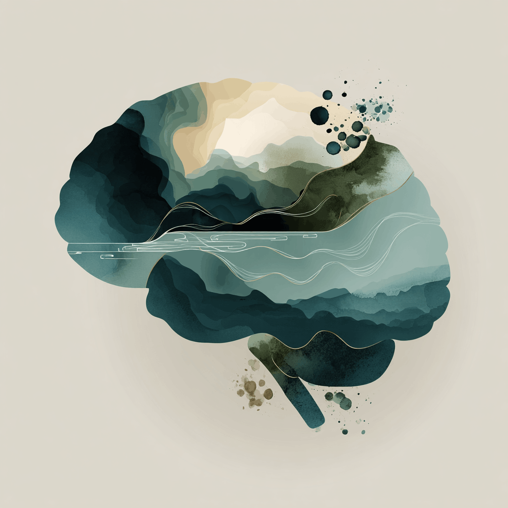 Konvertion funnel strategy, brain, in shades of green, yellow and beige