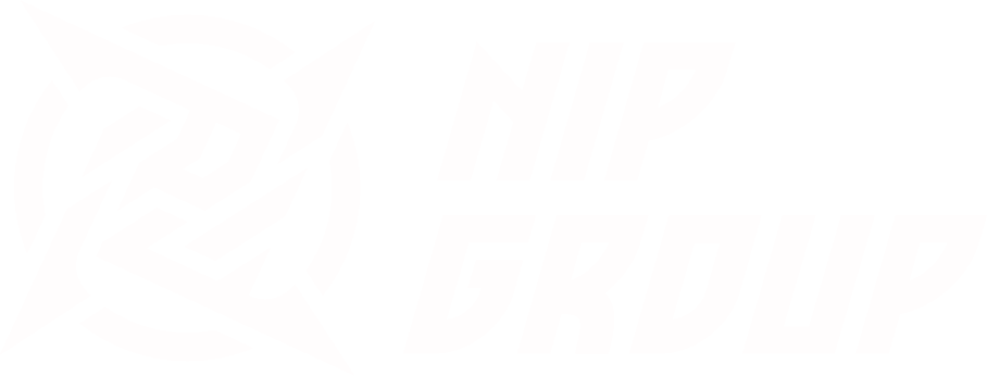 Logo with stylized text reading 'NIP GROUP' beside a circular emblem with geometric design