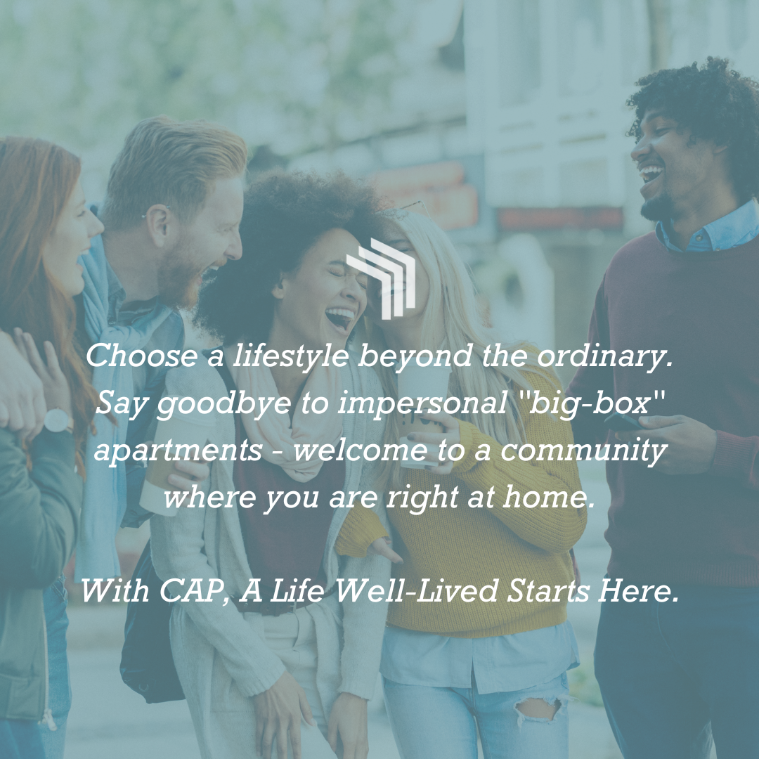 People Laughing Overlaid with Blue Color and Text