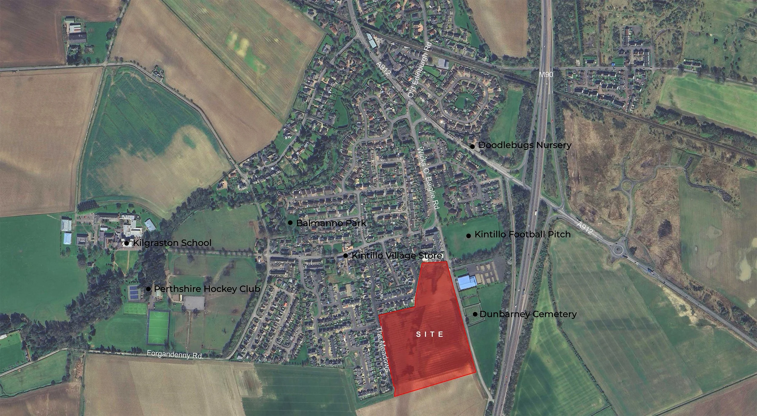 Aerial view of the Bridge of Earn residential development.