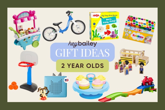 Collage of 10 gift ideas for 2 year olds