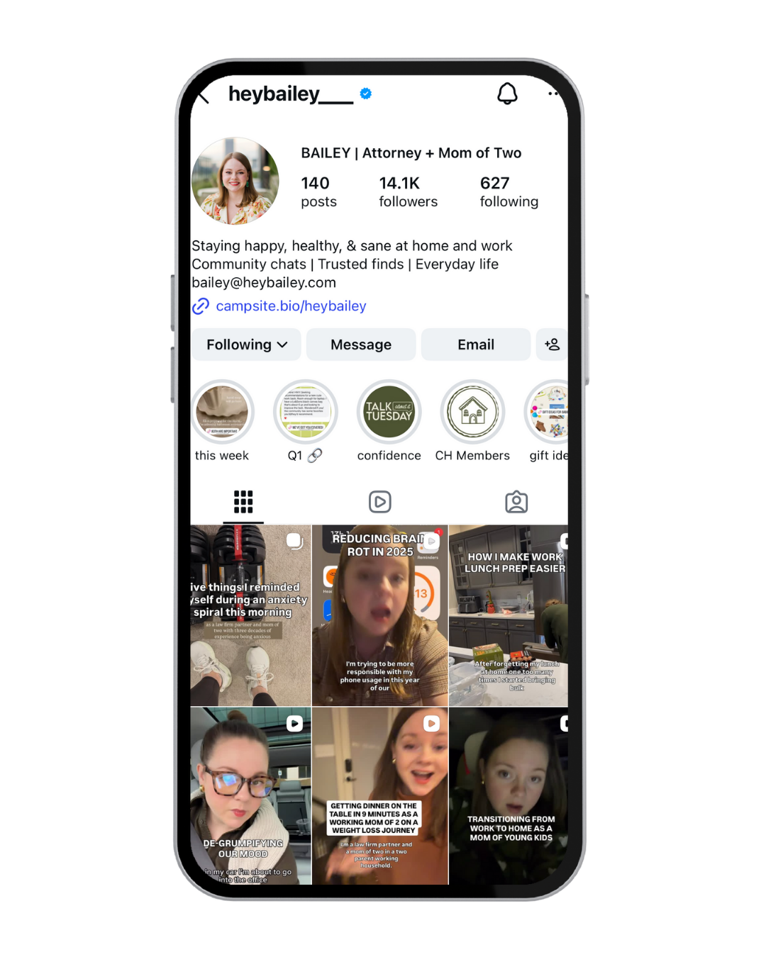 Photo of iPhone screen showing Instagram profile of @heybailey___